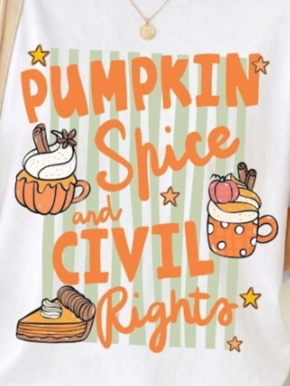 Pumpkin Spice and Civil Rights Liberal Fall shirt, Doodle Stripe Tee - Picture 2 of 4